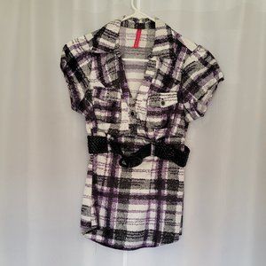 Cute black, purple white top with soft belt.